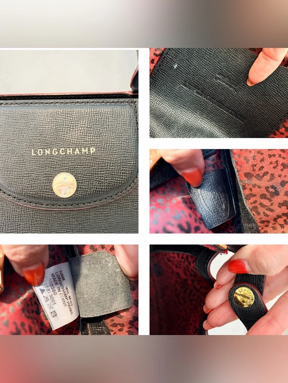 LONGCHAMP Le Pliage Heritage Black Leather Crossbody Satchel Bag w/ Strap
